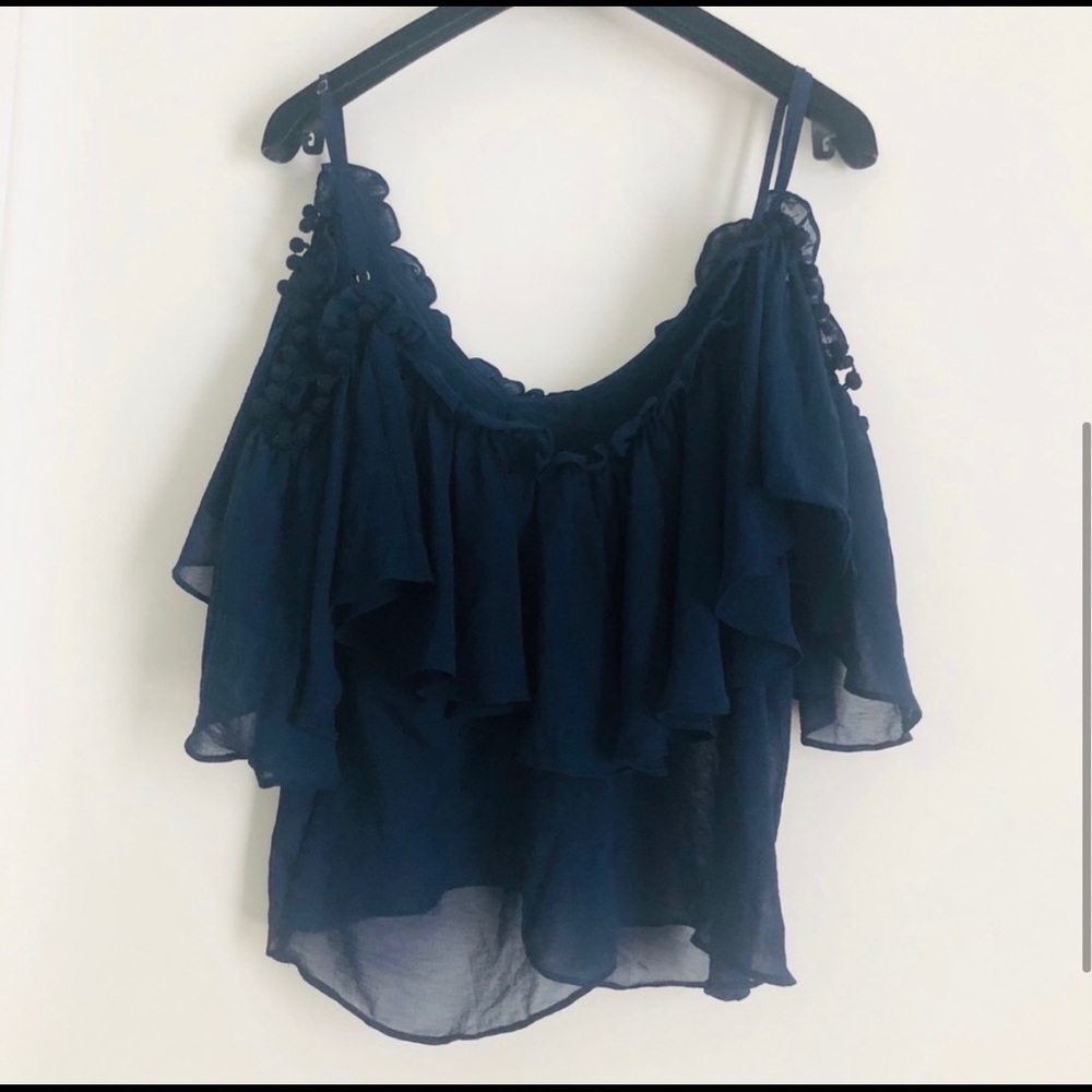 Misa Los Angeles blue Pom Pom Elisa blouse  xs
